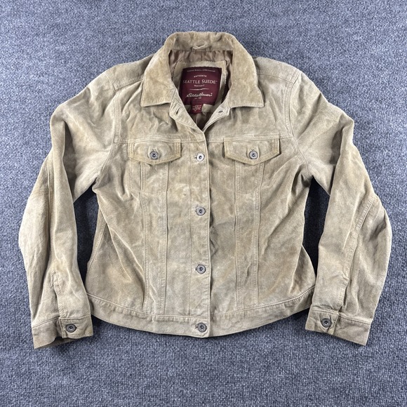 Eddie Bauer Jackets & Blazers - Eddie Bauer Seattle Suede Brown Genuine Leather Jacket Washable Women Medium Tan